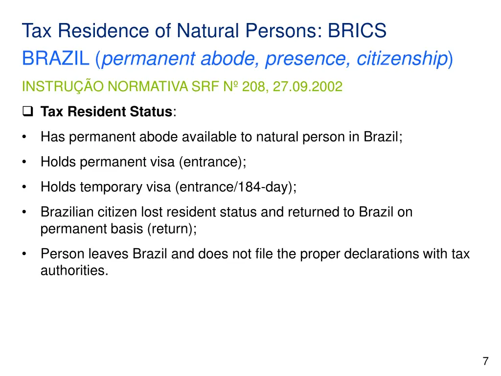 tax residence of natural persons brics brazil