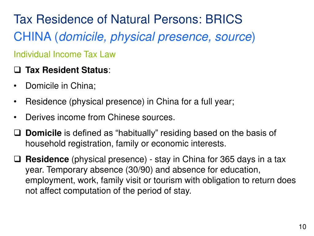 tax residence of natural persons brics china