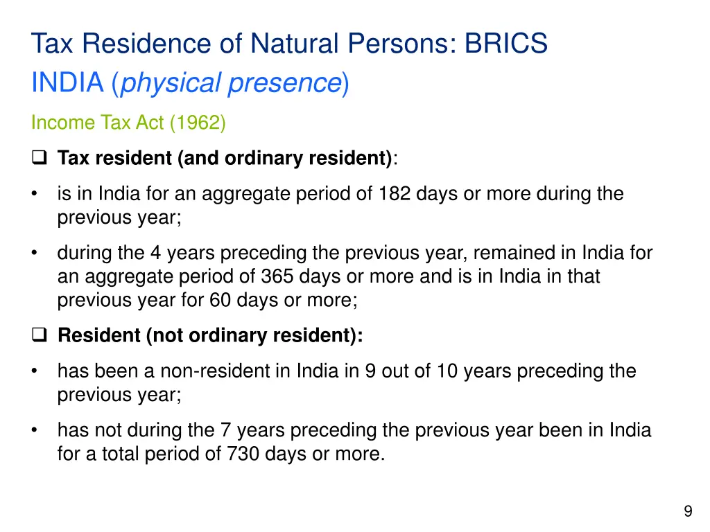 tax residence of natural persons brics india