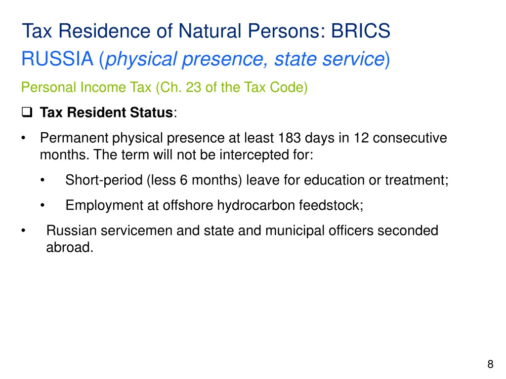 tax residence of natural persons brics russia