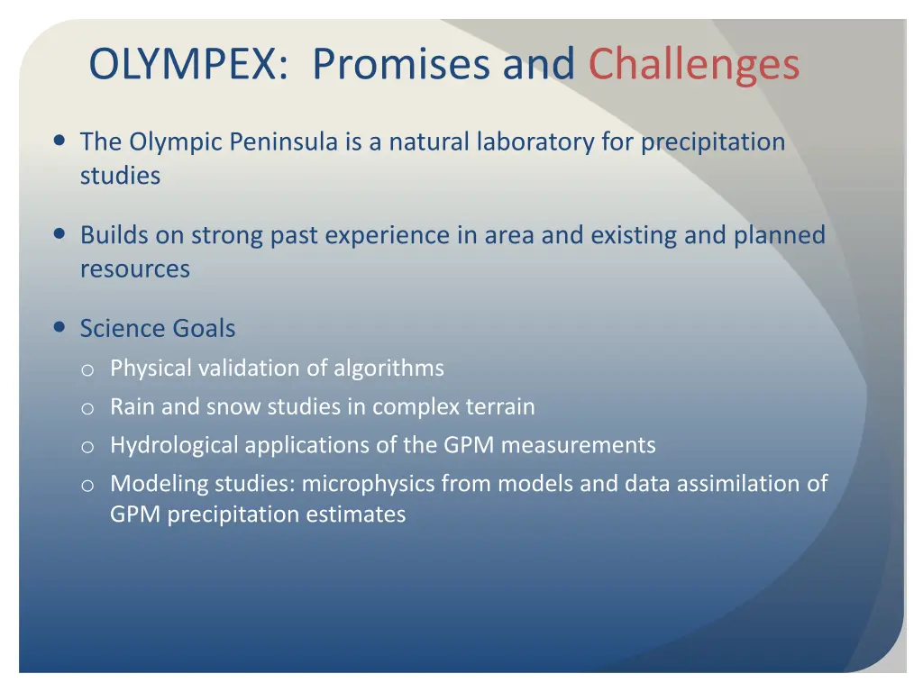 olympex promises and challenges 2