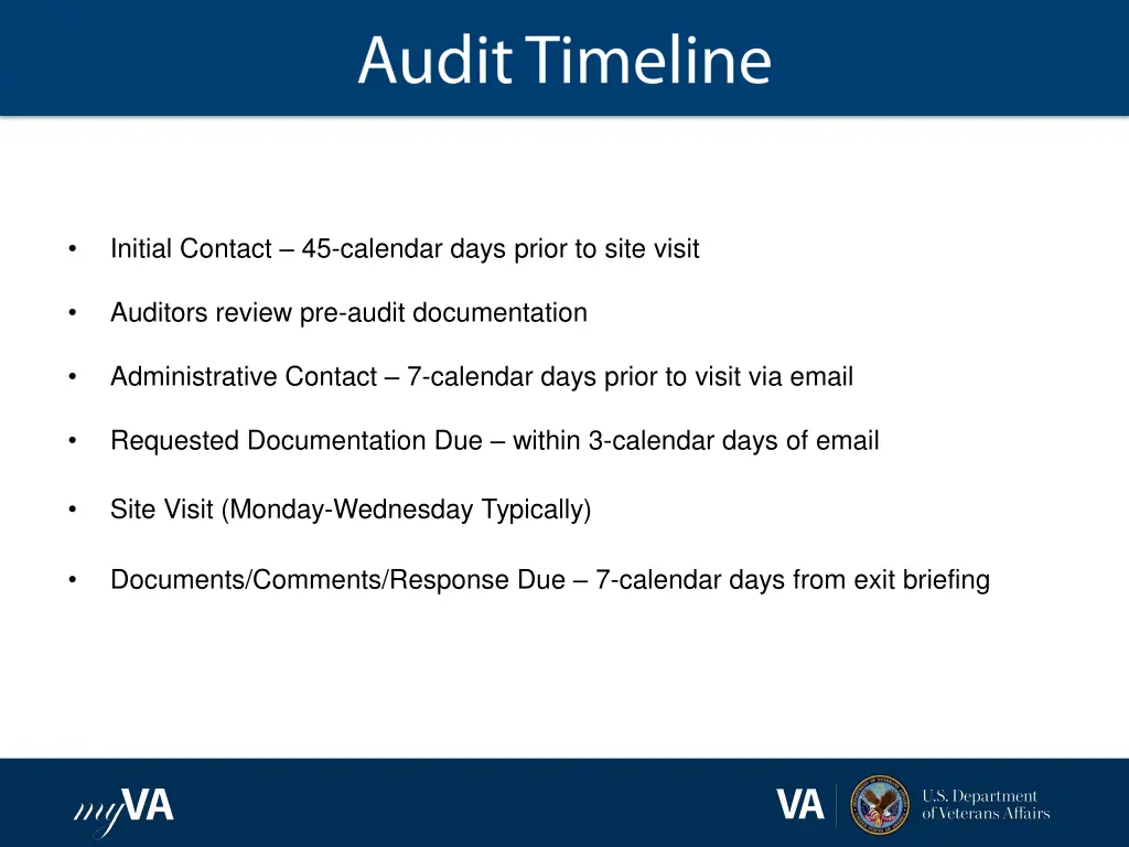 initial contact 45 calendar days prior to site