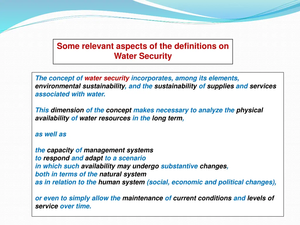 some relevant aspects of the definitions on water 1