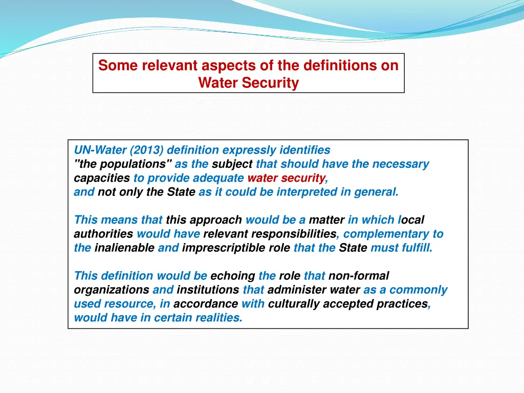 some relevant aspects of the definitions on water 4