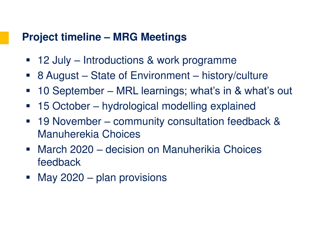 project timeline mrg meetings