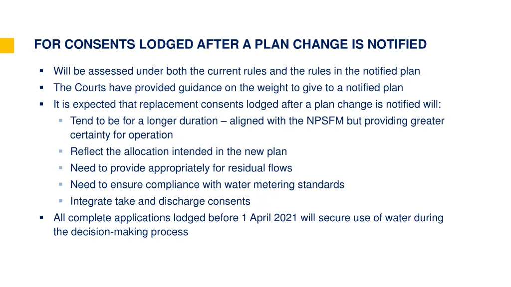 for consents lodged after a plan change