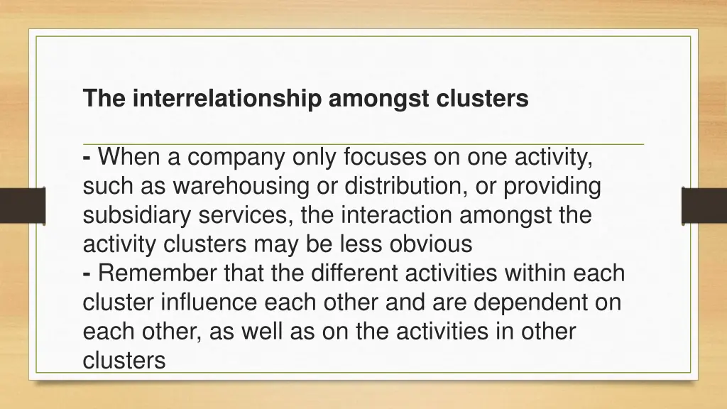the interrelationship amongst clusters