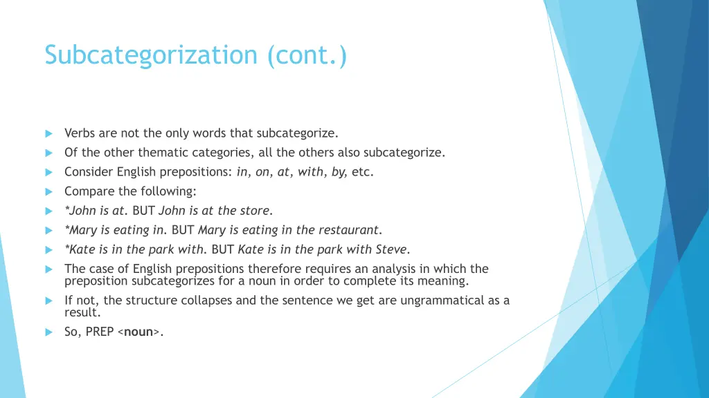 subcategorization cont 1