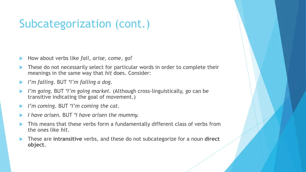 subcategorization cont