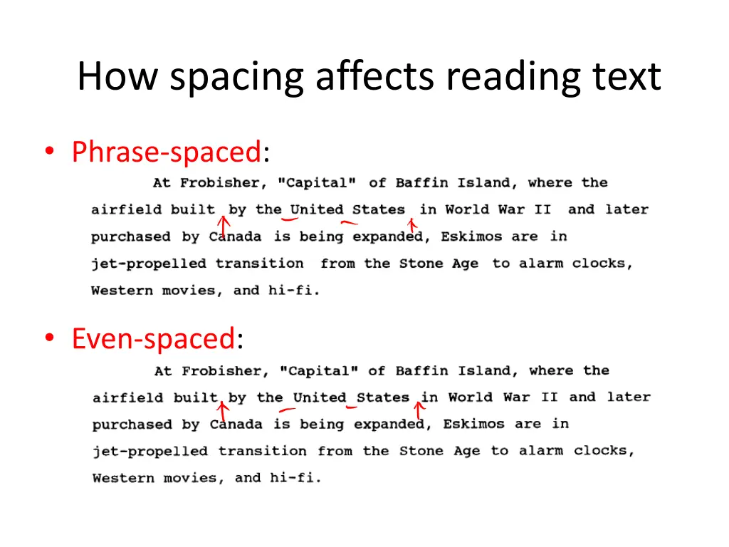 how spacing affects reading text