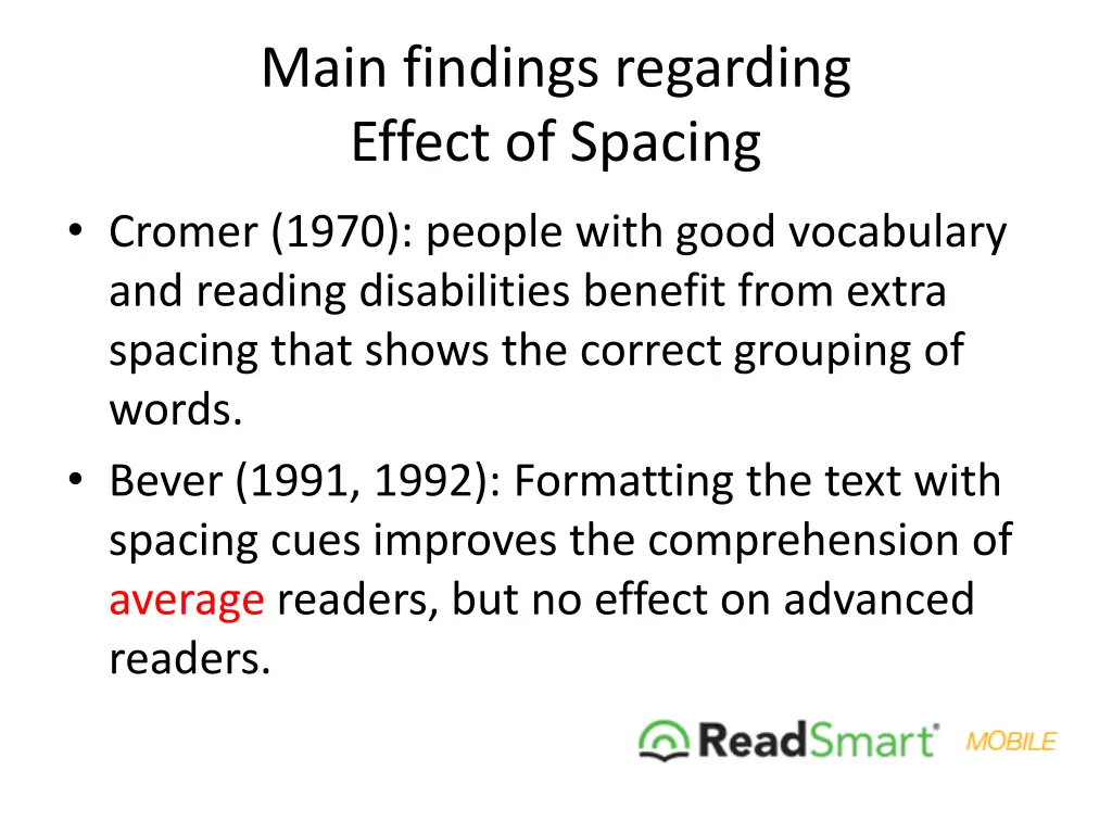 main findings regarding effect of spacing
