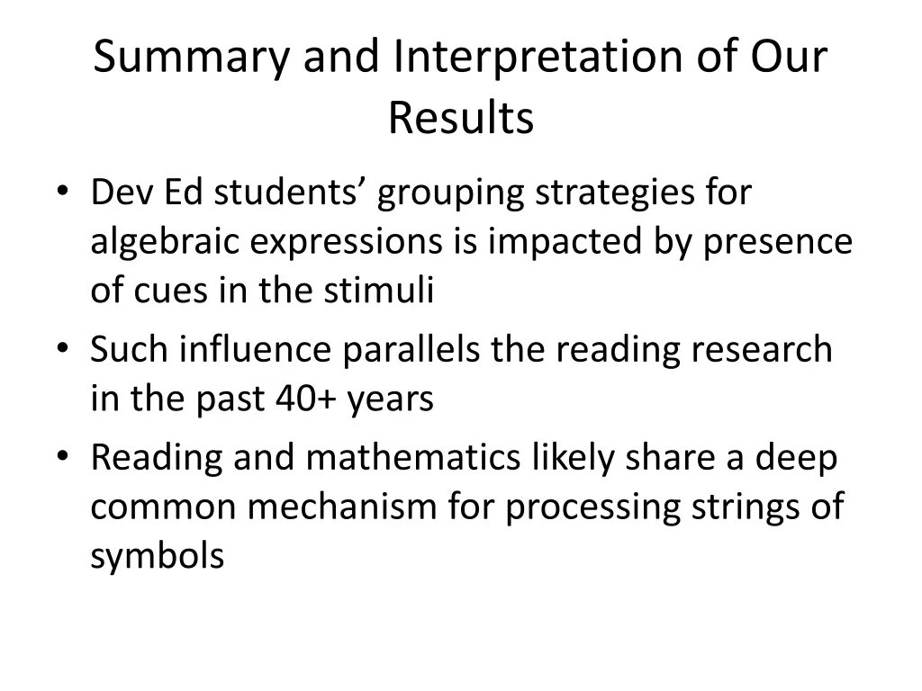 summary and interpretation of our results