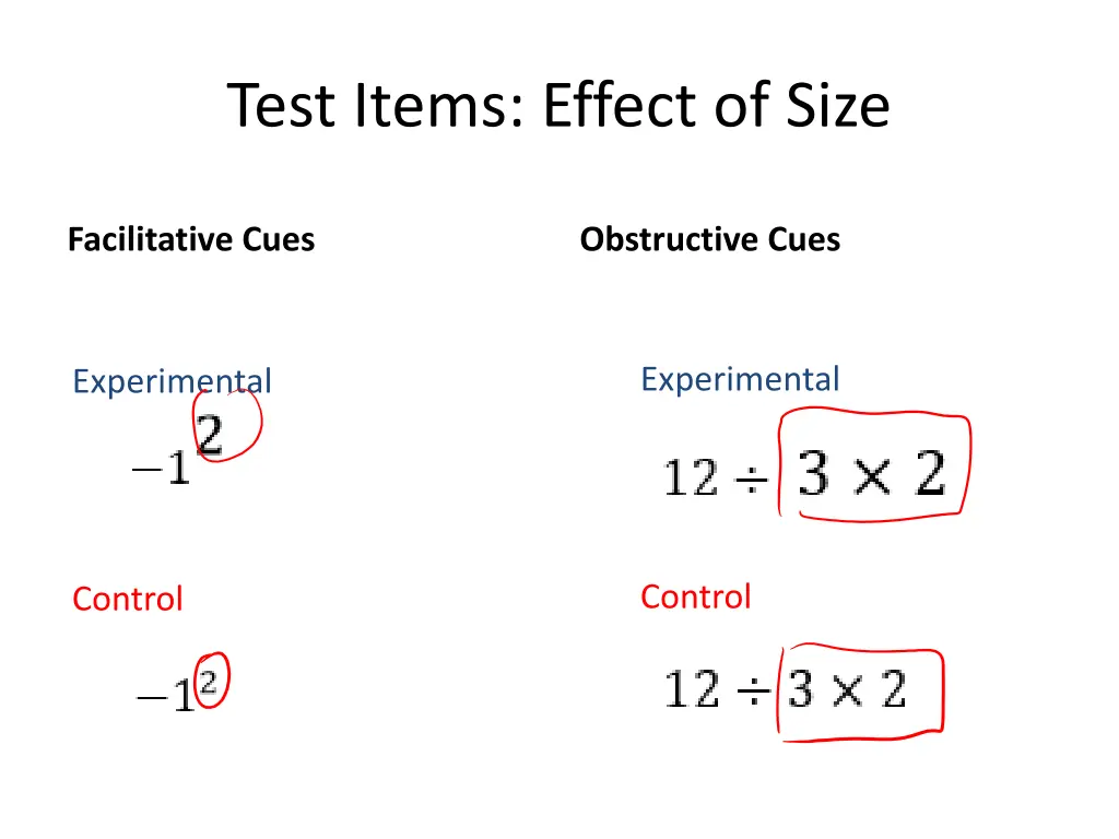 test items effect of size