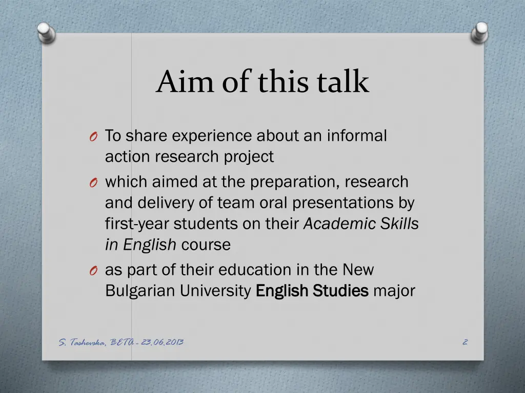 aim of this talk
