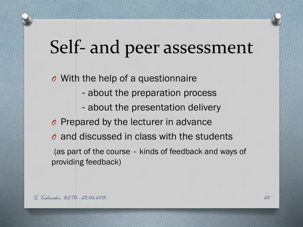 self and peer assessment