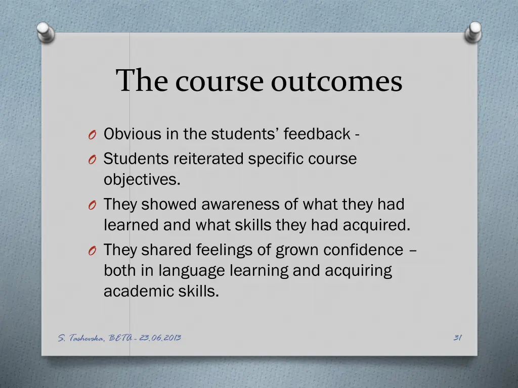 the course outcomes