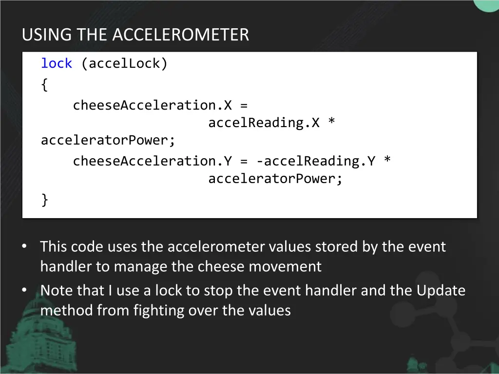 using the accelerometer