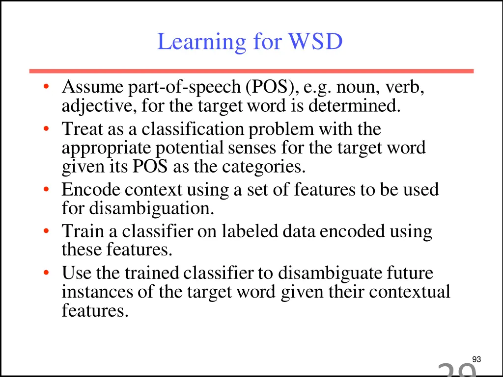 learning for wsd