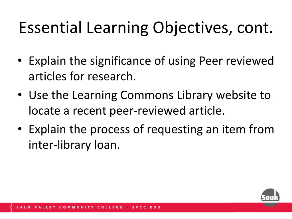 essential learning objectives cont