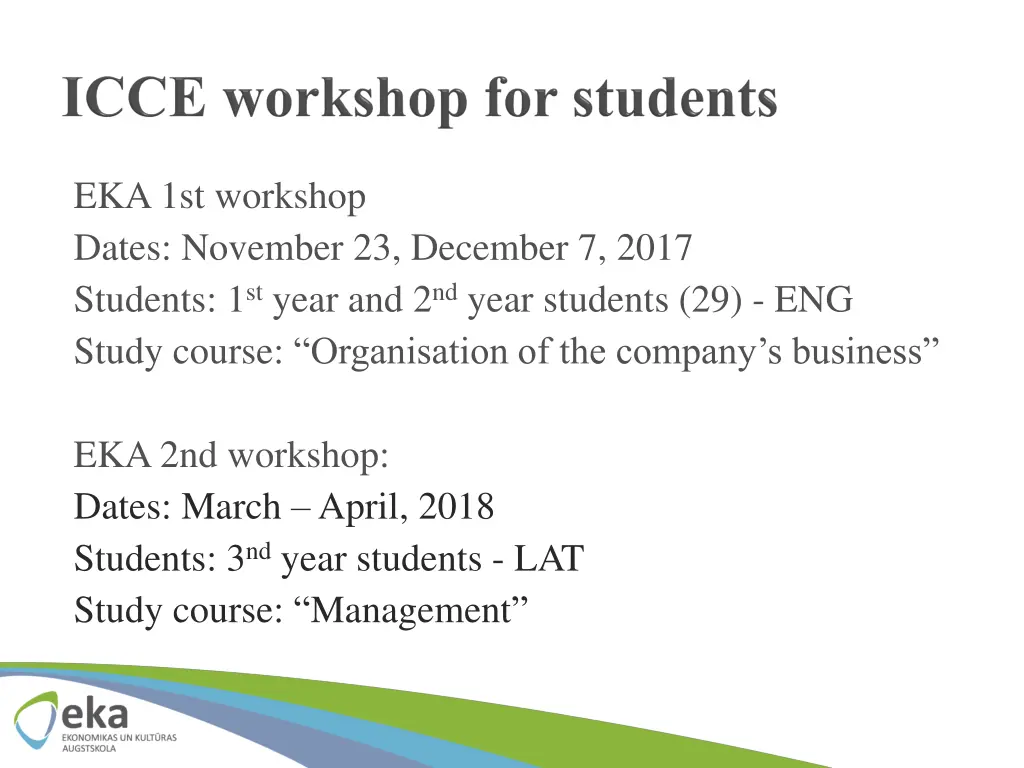 eka 1st workshop dates november 23 december