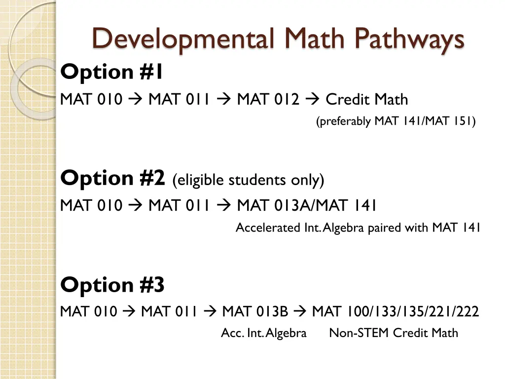 developmental math pathways option