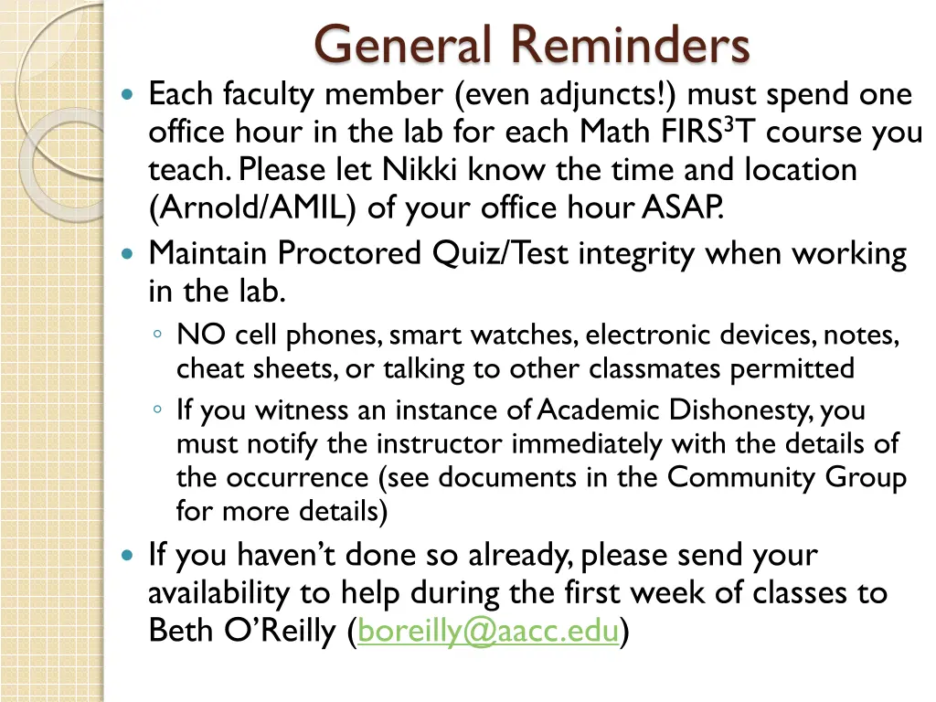 general reminders each faculty member even