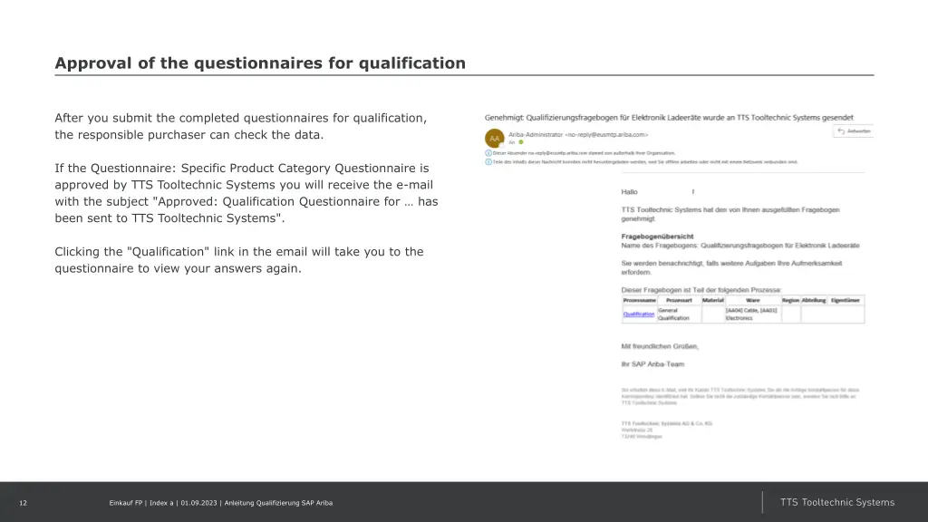 approval of the questionnaires for qualification 1