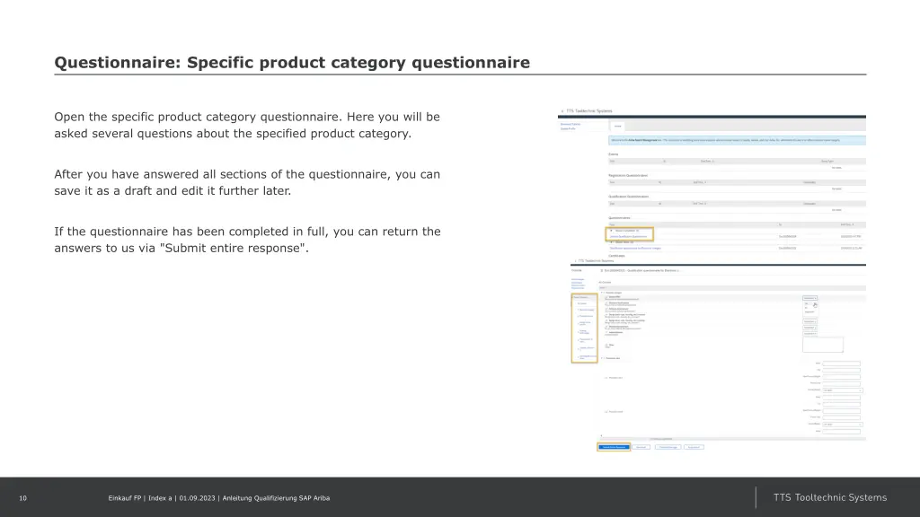 questionnaire specific product category