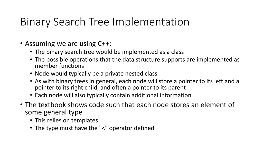 binary search tree implementation
