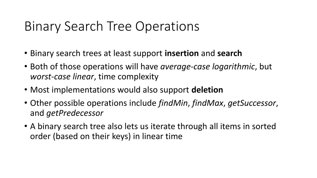binary search tree operations