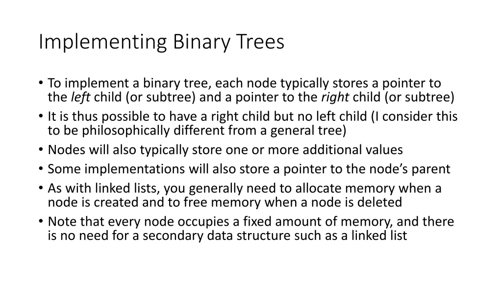 implementing binary trees