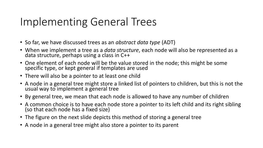 implementing general trees