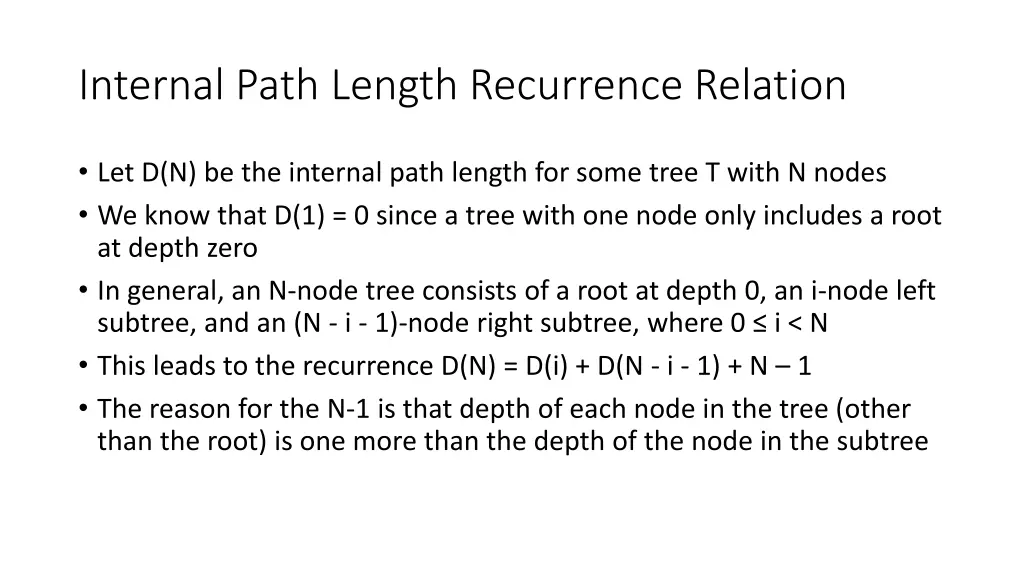 internal path length recurrence relation