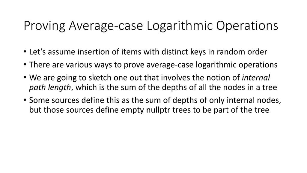 proving average case logarithmic operations