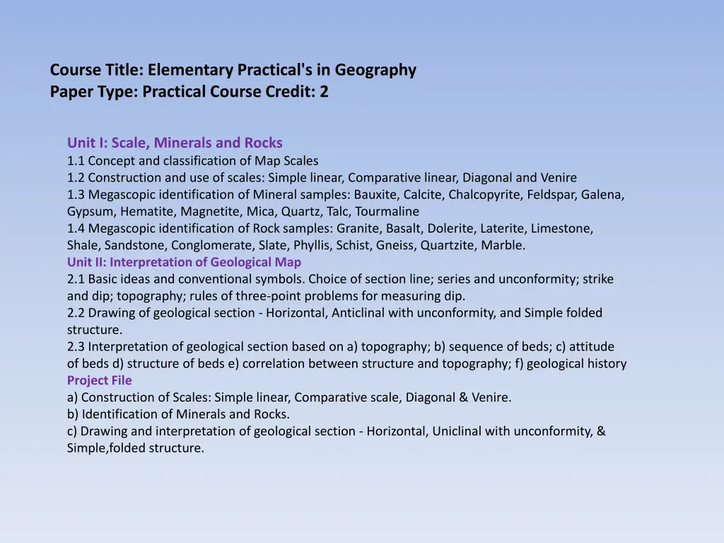 course title elementary practical s in geography