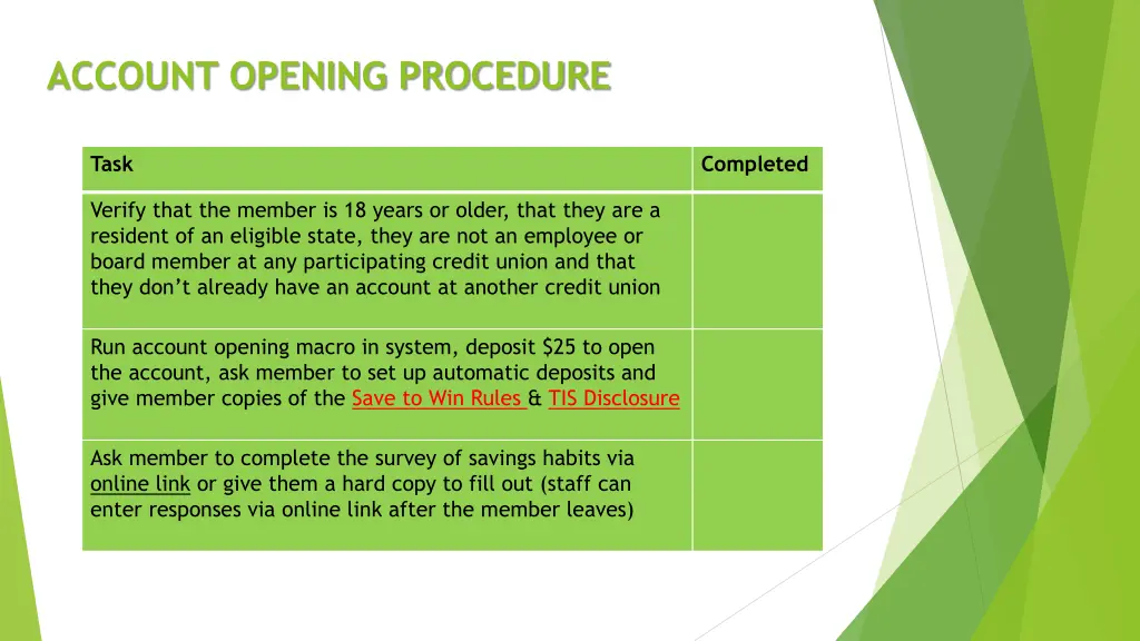 account opening procedure