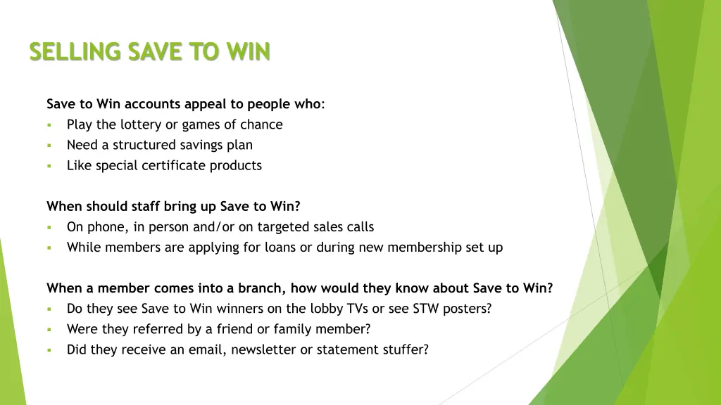 selling save to win