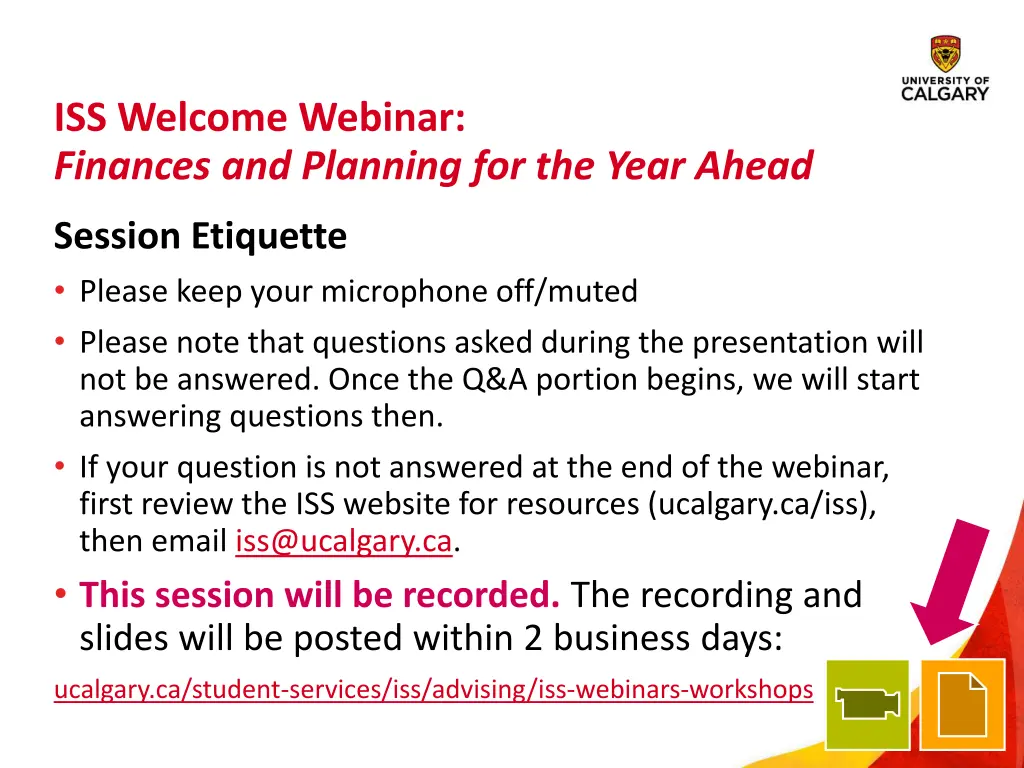 iss welcome webinar finances and planning