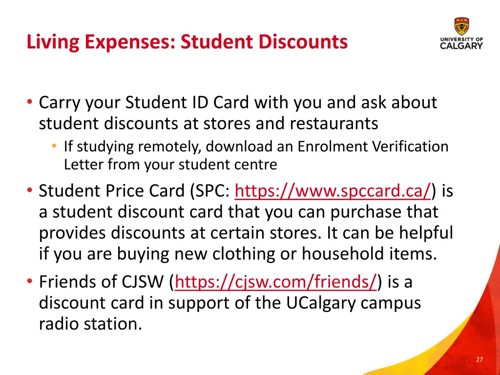 living expenses student discounts