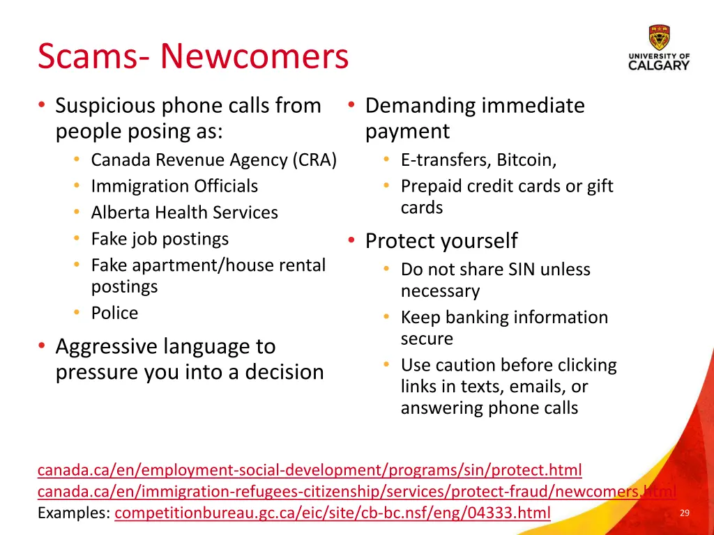 scams newcomers