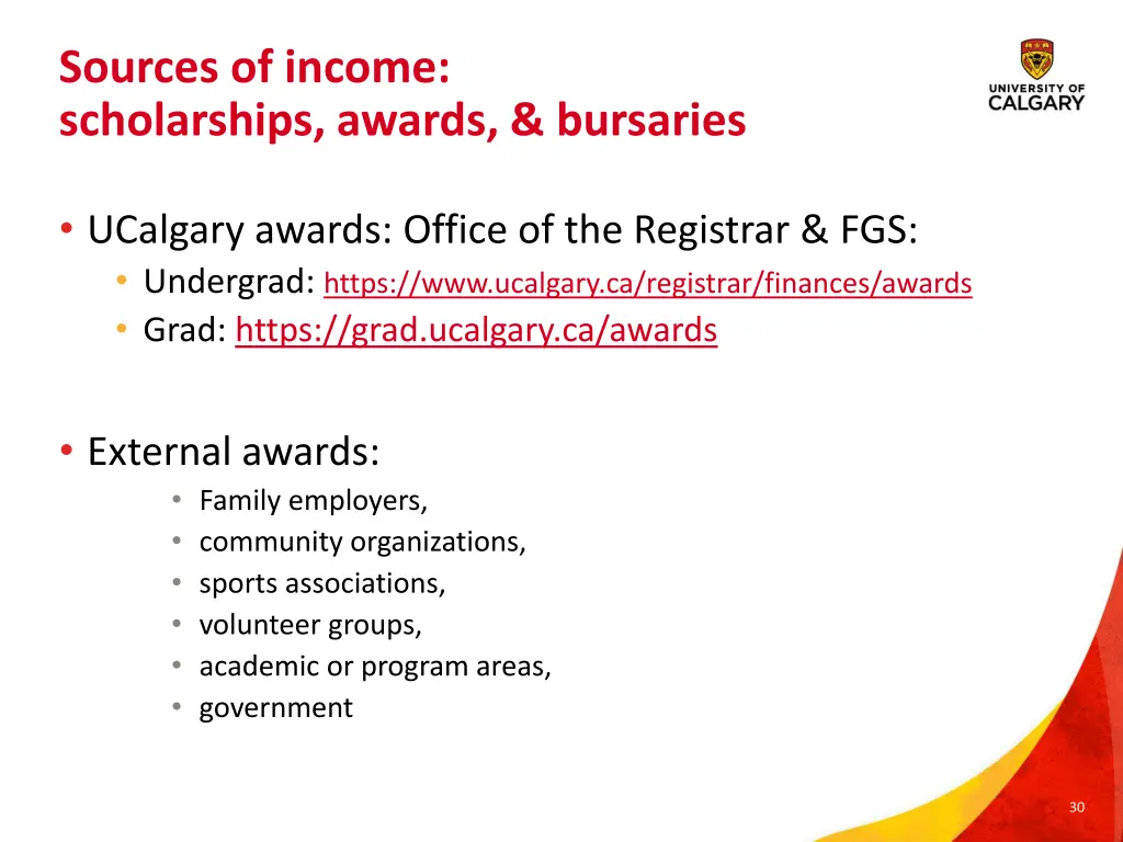 sources of income scholarships awards bursaries