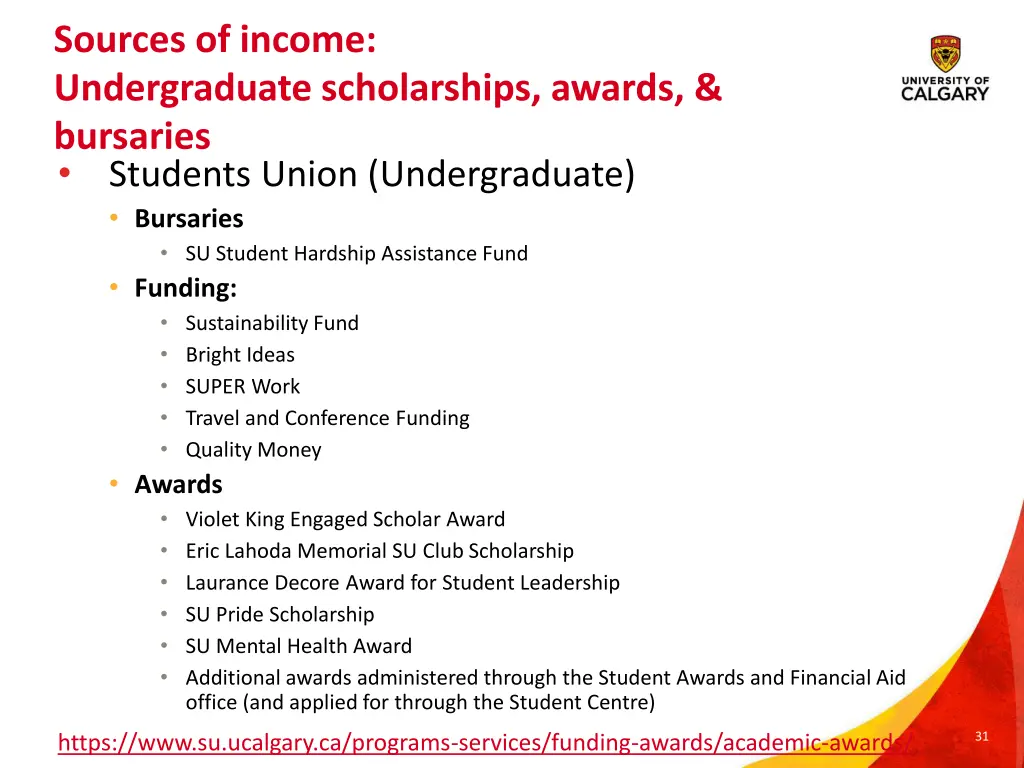sources of income undergraduate scholarships
