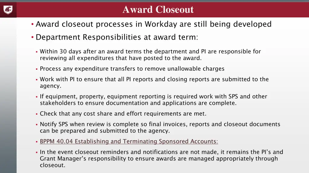 award closeout