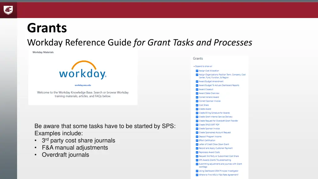 grants workday reference guide for grant tasks