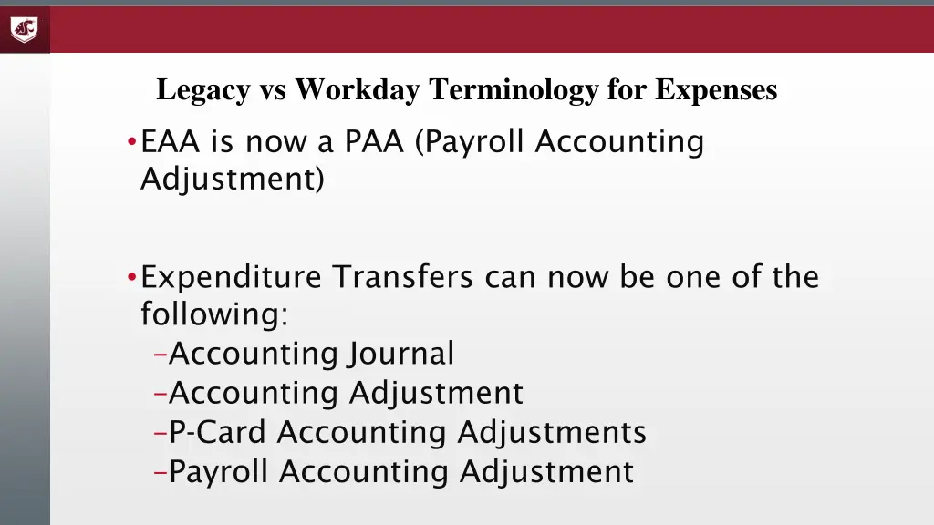 legacy vs workday terminology for expenses