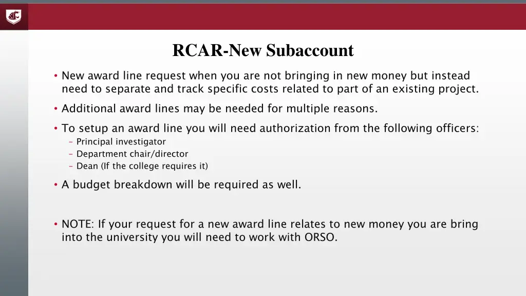 rcar new subaccount