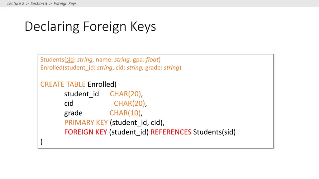 lecture 2 section 3 foreign keys lecture 1