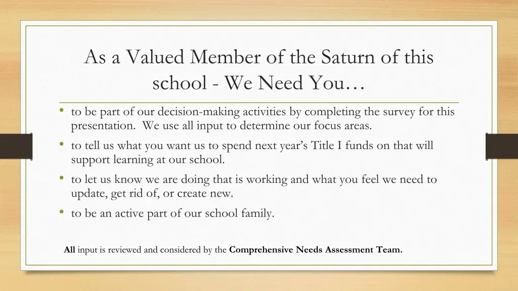 as a valued member of the saturn of this school