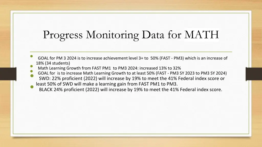 progress monitoring data for math