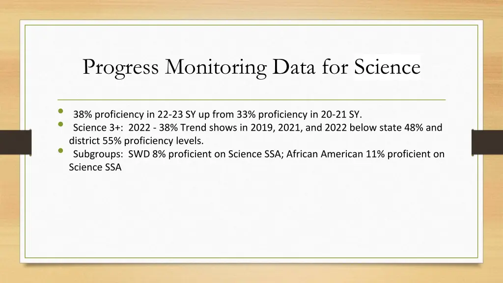 progress monitoring data for science
